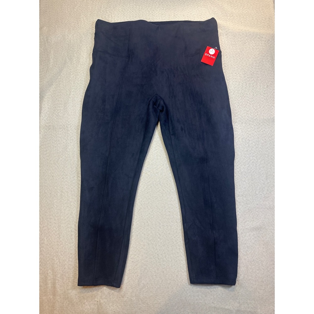 Spanx Faux Suede Leggings Womens 1X Petite Navy Blue Classic High Rise Slim Chic